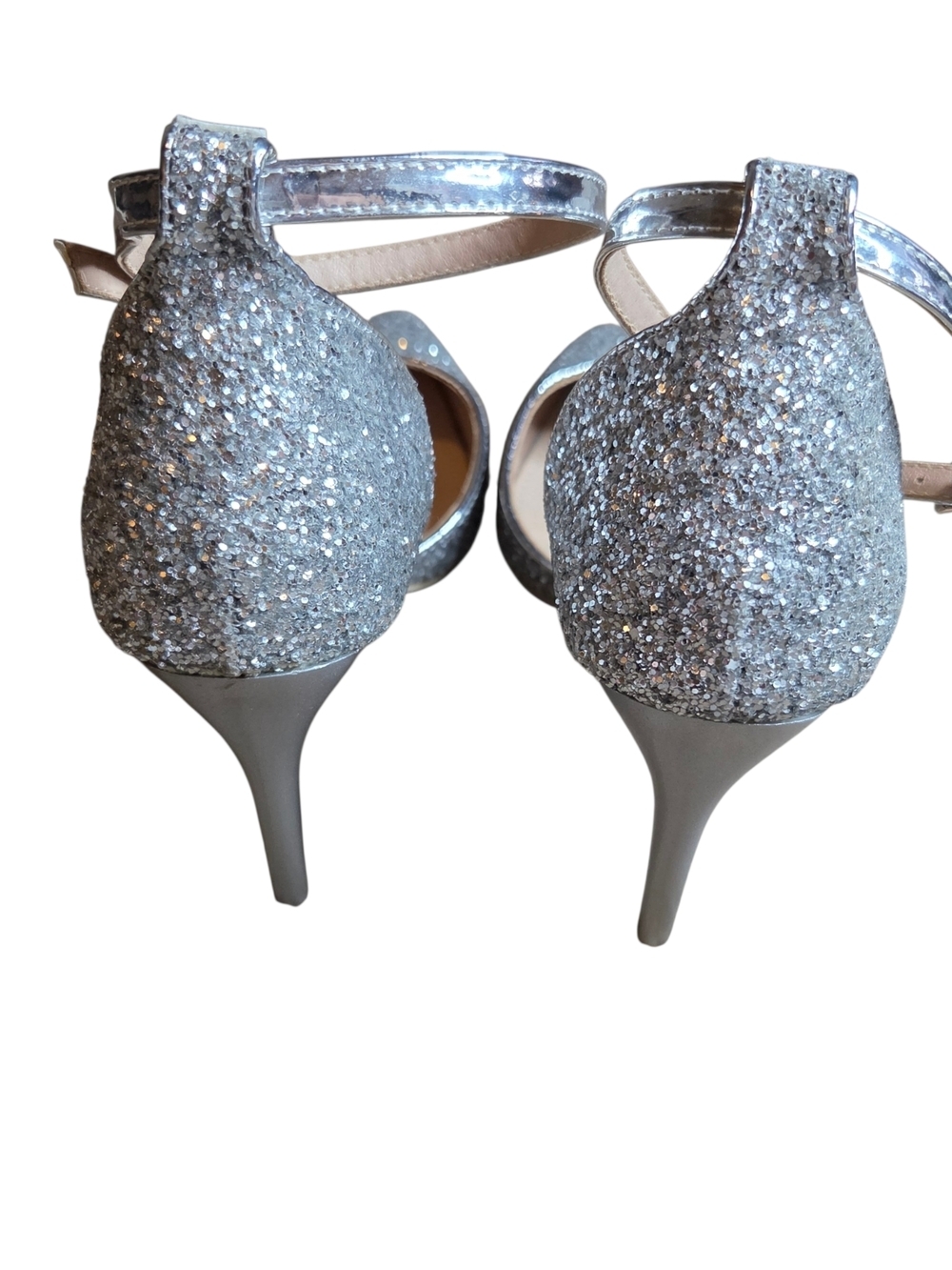 Silver Glitter Ankle-Strap Heels for Women - Picture 5 of 8